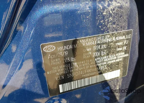 2019 Hyundai Elantra Se z USA, uszkodzony, nr VIN 5NPD74LF4KH486953